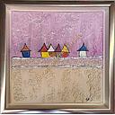 [P0004037] Original Lea Bach "Häuschen"  20 x 20 cm flieder/sand