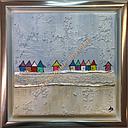 [P0004135] Original Lea Bach "Häuschen" hellblau/sand 30 x 30 cm 