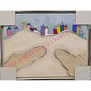 [REF] Original Lea Bach "Häuser Berg & Tal"  Hellblau/Sand 40 x 50 cm