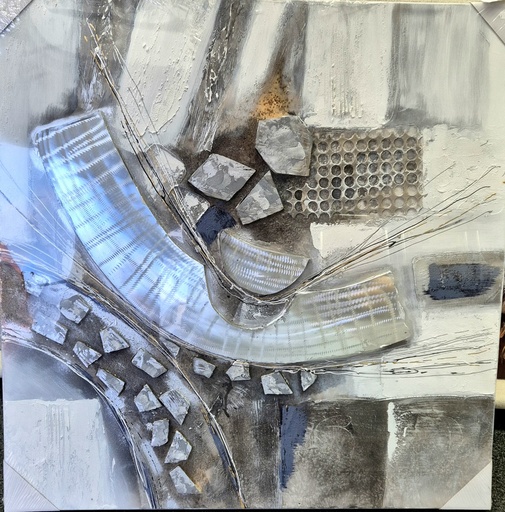 Original Leinwandbild, Acrylfarbe mit Alublech Elementen "Abstrakte Collage" 100x100cm