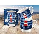 [P0006585] Stapeltasse 2tlg "Leuchtturm" blau/rot Porzellan