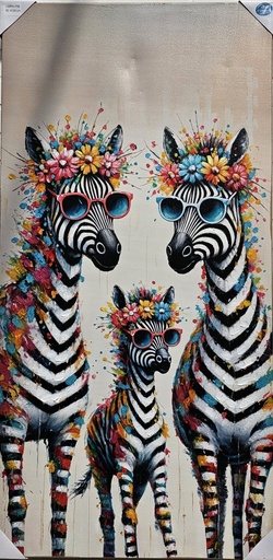 [P0007321] Org. Leinwandbild "Funny Zebra Family" 60x120 cm