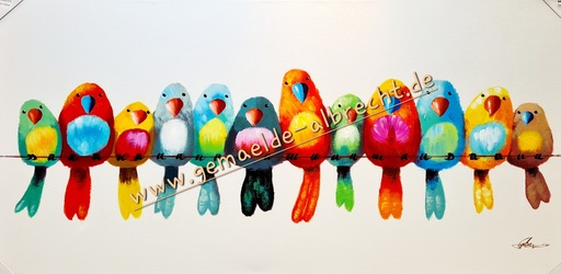 [P0007323] Org. Leinwandbild "Bunte Vögel" 70x140 cm