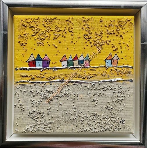 [P0007343] Orig. Lea Bach "Häuschen" 20 x 20 cm gerahmt