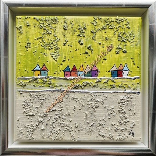 [P0007344] Orig. Lea Bach "Häuschen" 20 x 20 cm gerahmt