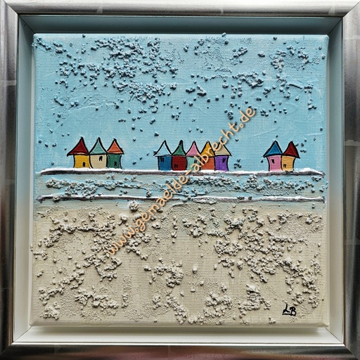 [P0007345] Orig. Lea Bach "Häuschen" 20 x 20 cm gerahmt