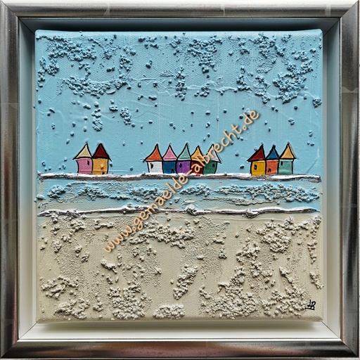 [P0007346] Orig. Lea Bach "Häuschen" 20 x 20 cm gerahmt
