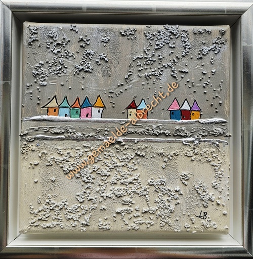 [P0007347] Orig. Lea Bach "Häuschen" 20 x 20 cm gerahmt