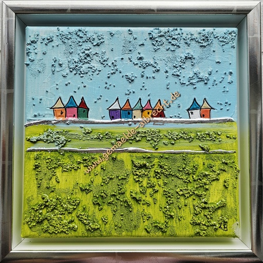 [P0007348] Orig. Lea Bach "Häuschen" 20 x 20 cm gerahmt