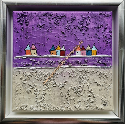 [P0007349] Orig. Lea Bach "Häuschen" 20 x 20 cm gerahmt