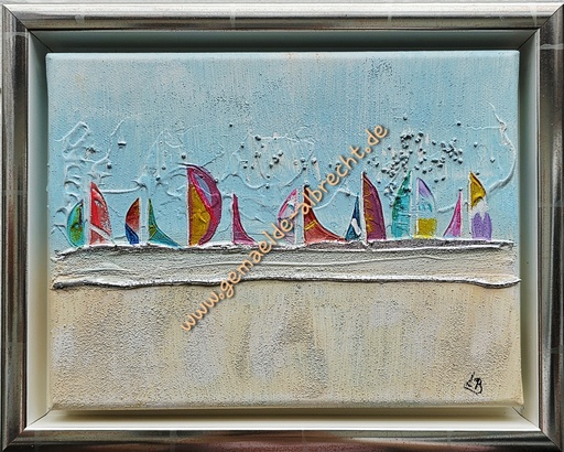 [P0007354] Orig. Lea Bach "Segler" 18 x 24 cm gerahmt