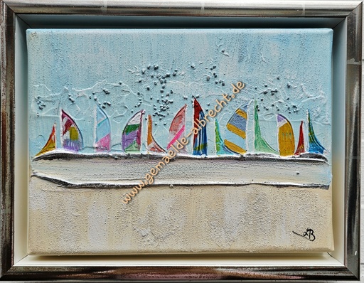 [P0007355] Orig. Lea Bach "Segler" 18 x 24 cm gerahmt
