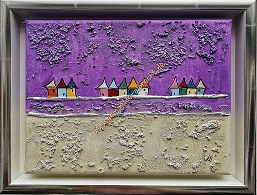 [P0007357] Orig. Lea Bach "Häuschen" 18 x 24 cm gerahmt