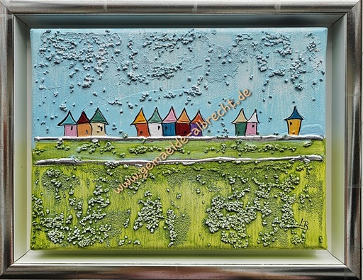 [P0007358] Orig. Lea Bach "Häuschen" 18 x 24 cm gerahmt