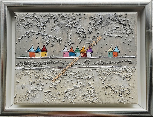 [P0007359] Orig. Lea Bach "Häuschen" 18 x 24 cm gerahmt