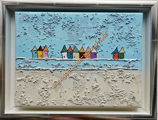 [P0007360] Orig. Lea Bach "Häuschen" 18 x 24 cm gerahmt