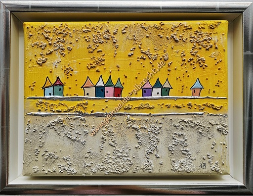 [P0007361] Orig. Lea Bach "Häuschen" 18 x 24 cm gerahmt