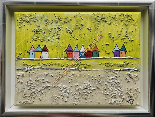 [P0007362] Orig. Lea Bach "Häuschen" 18 x 24 cm gerahmt