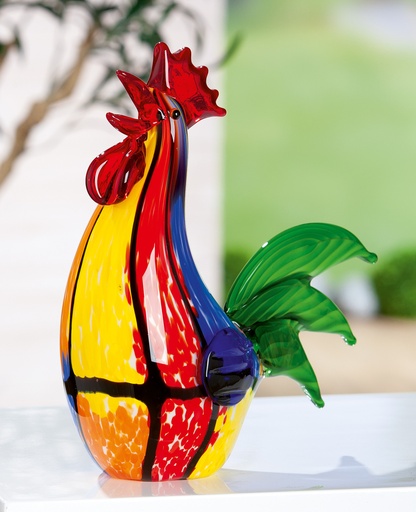 [P0007388] GlasArt "Bunter Hahn"  H 27 cm