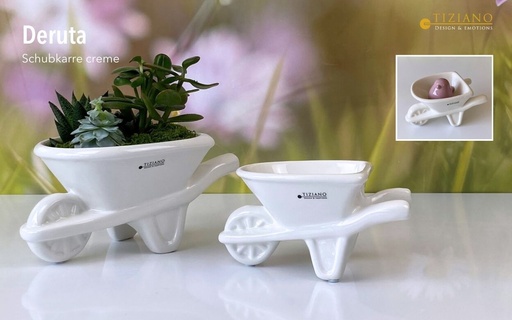 [P0007530] Deko Keramik "Schubkarre Deruta" H 20 cm