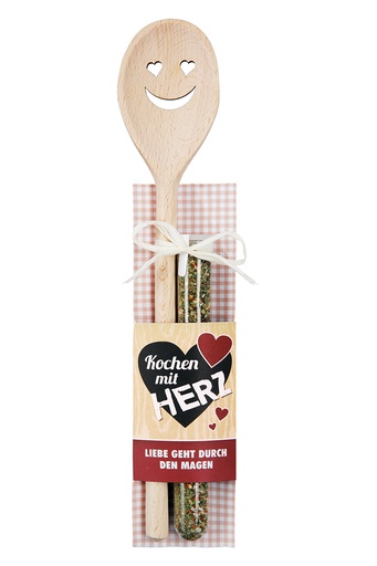 [P0007538] Kochlöffel mit Gewürzmischung "Kochen mit Herz" Liebe geht durch den Magen