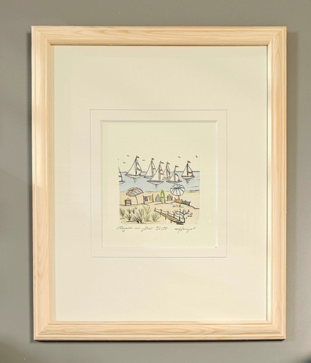 Orig. Radierung "Regatta am Meer" PP 24 x 30 cm