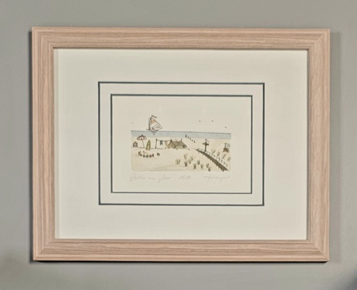 Orig. Radierung "Zelten am Meer" PP 18 x 24 cm