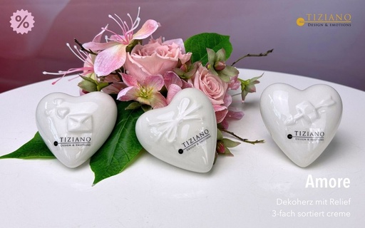 Skulptur Herz/Handschmeichler "Amore" mit Relief/Schleife B 6,5 cm