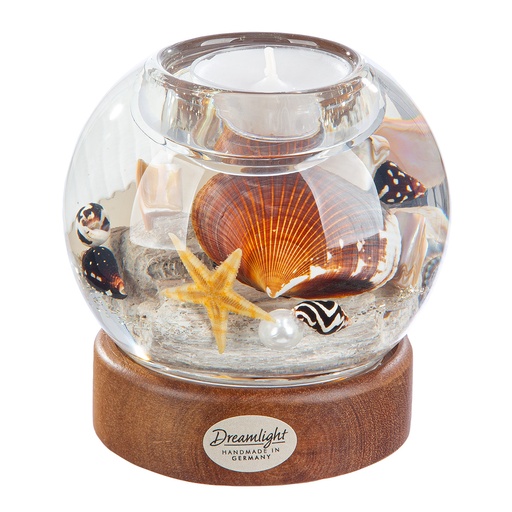 [P0007697] Dreamlight Teelicht-Leuchter Kugel auf Holzase  H 9 cm