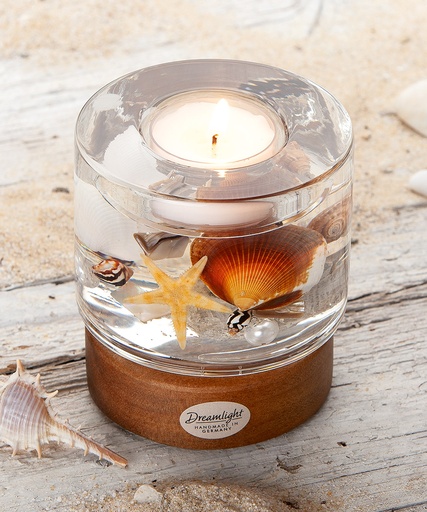 [P0007698] Dreamlight Teelicht-Leuchter Kegel auf Holzase  H 9 cm