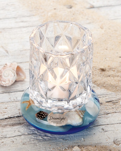 [P0007701] Dreamlight Glas Teelichthalter/Windlicht "Ocean" H 12 cm