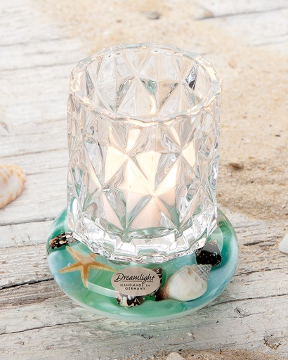 [P0007702] Dreamlight Glas Teelichthalter/Windlicht "Coral Beach" H 12 cm
