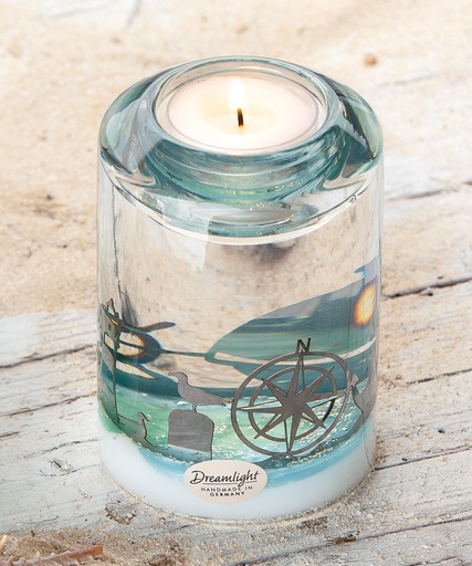 [P0007705] Dreamlight Glas Teelichthalter "Maritimo Sea" H 10,5 cm