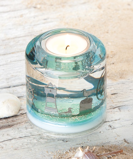 [P0007706] Dreamlight Glas Teelichthalter "Maritimo Sea" H 8 cm