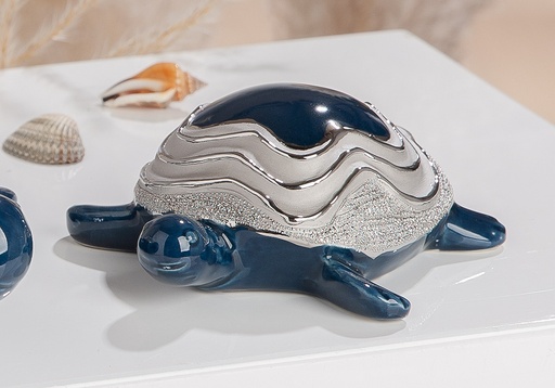 [P0007709] Deko Skulptur Schildkröte klein blau L 13,5 cm