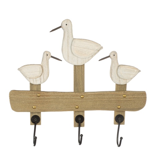 [P0007717] Wandrelief/Garderobe "Möwen" Holz/Metall B 45 cm