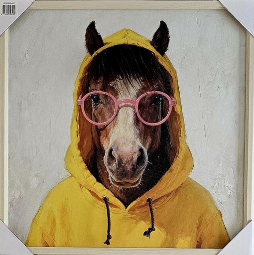 [P0007726] Bild 3D "Pferd Hoody gelb" Kunstfell 60 x 60 cm