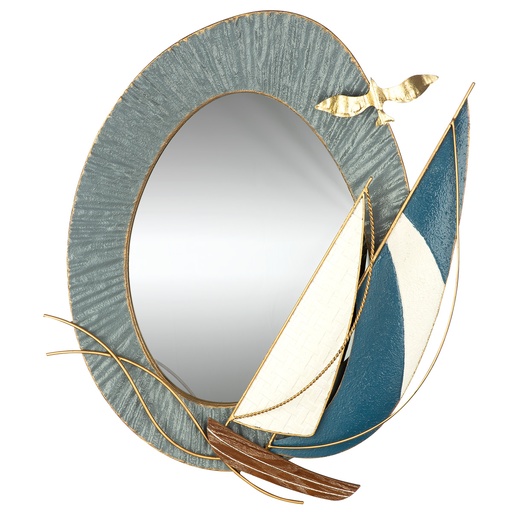 Wanddeko Spiegel/Metall "Segelboot" H 66 cm