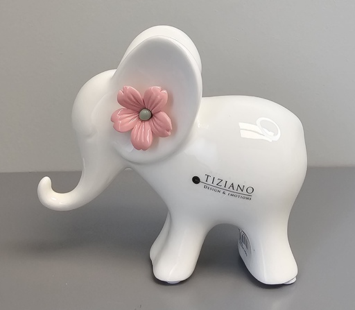 [P0007763] Skulptur Elefant "Leon stehend" Blume rosè H 12 cm
