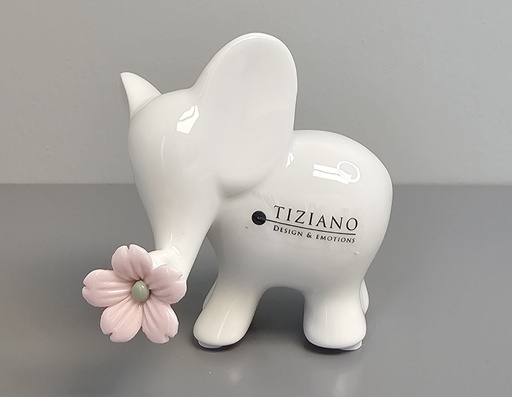 [P0007764] Skulptur Elefant "Leon schauend" Blume rosè H 8 cm