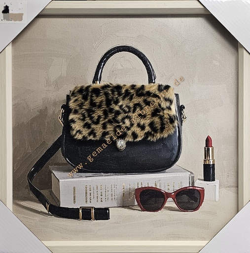 [P0007770] Bild mit Rahmen 3D "Handtasche" Leo Look 40 x 40cm