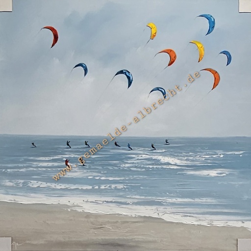 [P0007776] Orig. Ölgemälde "Kitesurfer" 80 x 80 cm