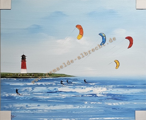 [P0007782] Orig. Acrylgemälde "Büsumer Kitesurfer" 50 x 60 cm