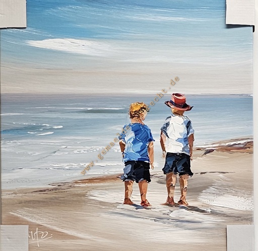 [P0007795] Orig. Acrylgemälde "Strand" 40 x 40 cm