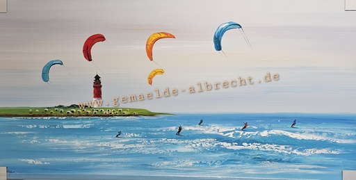 [P0007805] Orig. Acrylgemälde "Büsumer Kitesurfer" 60 x 120 cm
