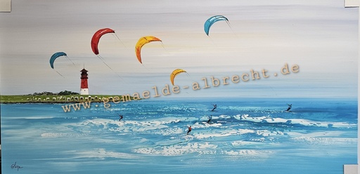 [P0007806] Orig. Acrylgemälde "Büsumer Kitesurfer" 60 x 120 cm
