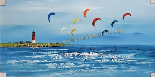 [P0007809] Orig. Acrylgemälde "Büsumer Kitesurfer" 60 x 120 cm