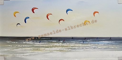 [P0007816] Orig. Acrylgemälde "Büsumer Kitesurfer" 60 x 120 cm