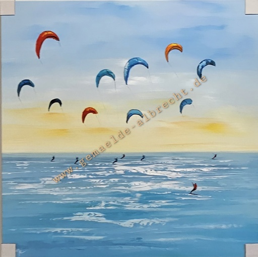 [P0007818] Orig. Acrylgemälde "Kitesurfer" 80 x 80 cm
