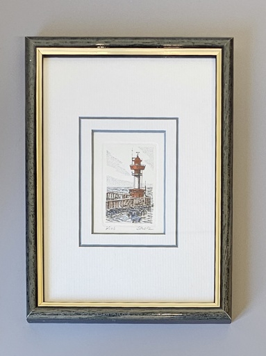 Orig. Radierung "Leuchtturm Kiel" 13 x 18 cm